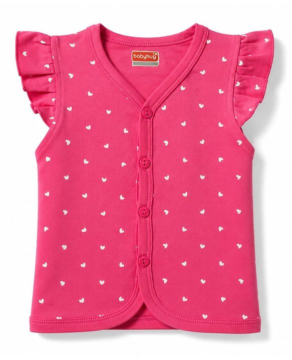 Babyhug 100% Cotton Interlock Woven Sleeveless Jhablas with Hearts & Floral Print Pack Of 3 - Pink White & Green