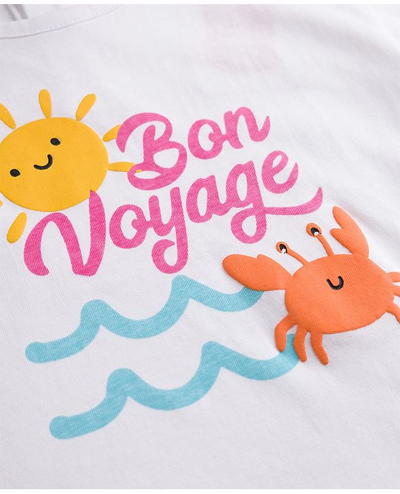 Babyhug 100% Cotton Knit Half Sleeves T-Shirt With Beach Theme - White