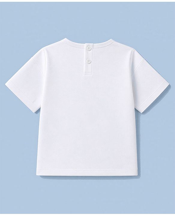 Babyhug 100% Cotton Knit Half Sleeves T-Shirt With Beach Theme - White