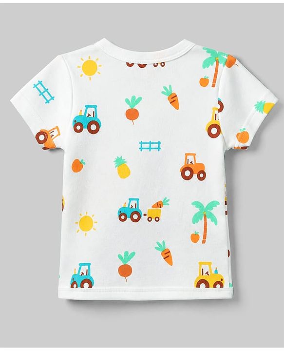 Babyhug 100% Cotton Interlock Knit Half Sleeves Front Open Striped & Car Printed Jhablas Pack of 3 - Orange White & Green