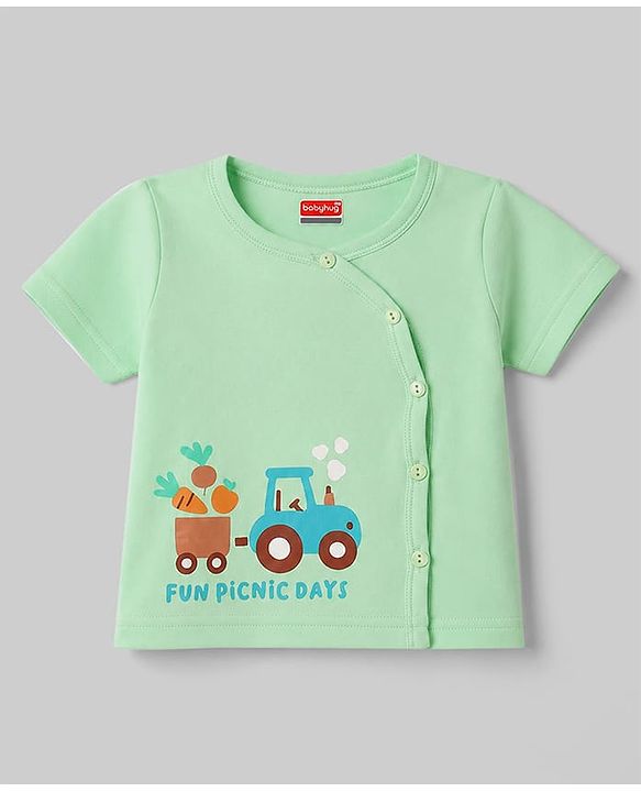 Babyhug 100% Cotton Interlock Knit Half Sleeves Front Open Striped & Car Printed Jhablas Pack of 3 - Orange White & Green