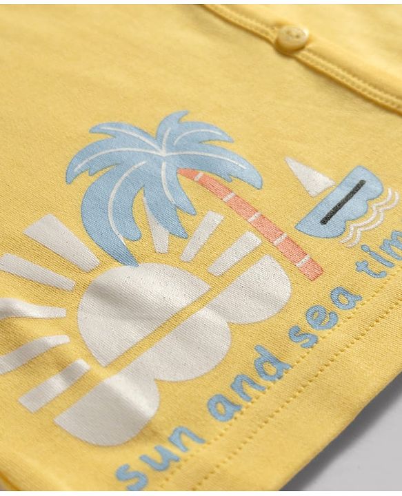 Babyhug 100% Cotton Interlock Knit Half Sleeves Striped Jhablas with Tropical Print Pack Of 3 - White & Yellow