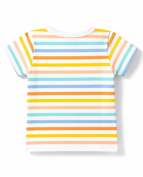 Babyhug 100% Cotton Interlock Knit Half Sleeves Striped Jhablas with Tropical Print Pack Of 3 - White & Yellow