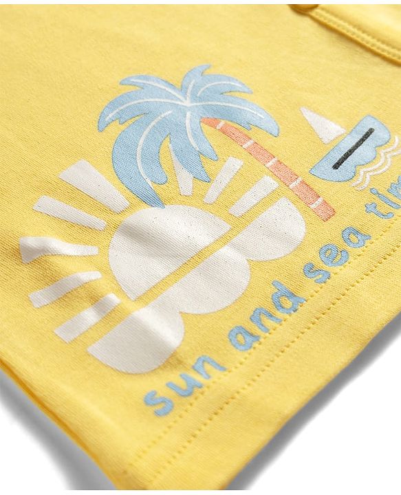 Babyhug 100% Cotton Interlock Knit Half Sleeves Striped Jhablas with Tropical Print Pack Of 3 - White & Yellow