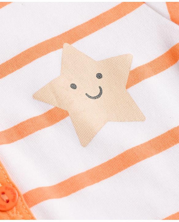 Babyhug 100% Cotton Interlock Knit Half Sleeves Front Open Striped Jhablas with Star Print Pack of 3 -White & Purple
