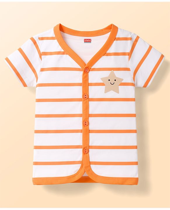 Babyhug 100% Cotton Interlock Knit Half Sleeves Front Open Striped Jhablas with Star Print Pack of 3 -White & Purple