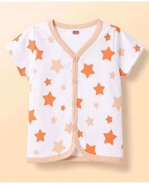 Babyhug 100% Cotton Interlock Knit Half Sleeves Front Open Striped Jhablas with Star Print Pack of 3 -White & Purple