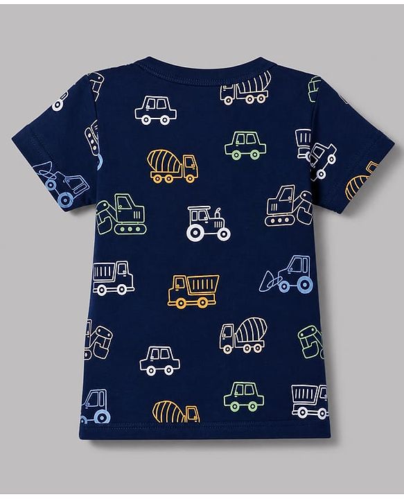 Babyhug 100% Cotton Interlock Knit Half Sleeves Front Open Striped Jhablas With Vehicle Print Pack of 3 - Light Green, Navy Blue & White