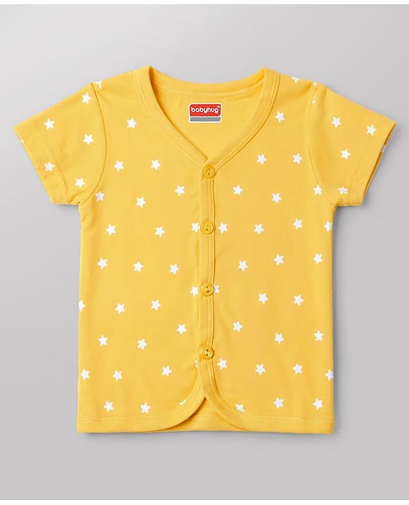 Babyhug 100% Cotton Interlock Knit Half Sleeves Striped Jhablas with Vehicle & Star Print Pack Of 3 - White Green & Yellow