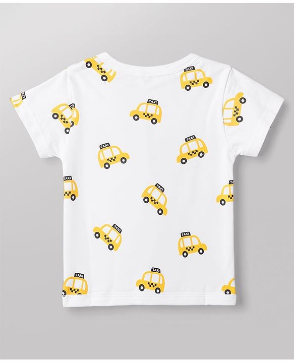 Babyhug 100% Cotton Interlock Knit Half Sleeves Striped Jhablas with Vehicle & Star Print Pack Of 3 - White Green & Yellow