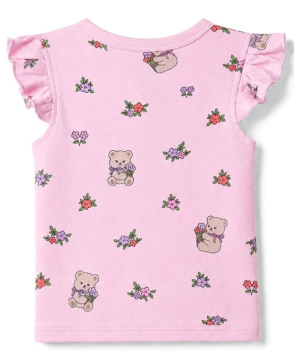Babyhug 100% Cotton Interlock Knit Half Sleeves Front Open Jhablas With Teddy Bear & Bow Print Pack of 3 - Pink, Dark Pink & Purple