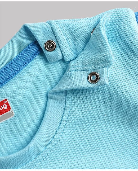 Babyhug 100% Cotton Knit Half Sleeves Text Printed & Sports Theme Embroidered T-Shirt - Light Blue