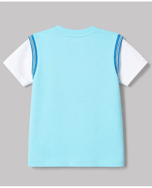 Babyhug 100% Cotton Knit Half Sleeves Text Printed & Sports Theme Embroidered T-Shirt - Light Blue