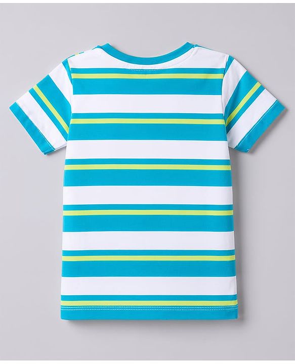 Babyhug Cotton Knit T-Shirts Half Sleeves Striped with Embroidery Detailing Multi Color 6-9 Months