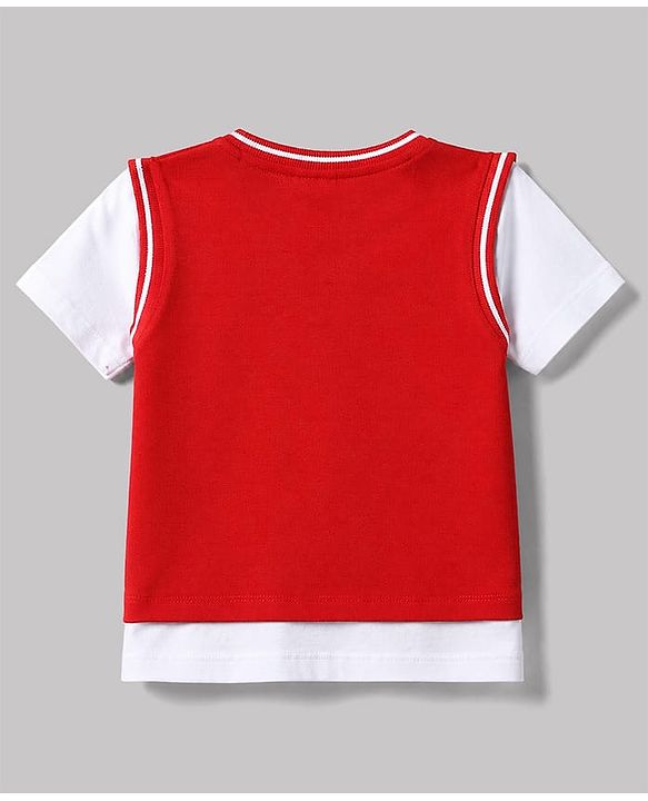 Babyhug 100% Cotton Knit Half Sleeves Text Printed T-Shirt - Red
