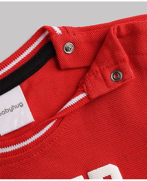 Babyhug 100% Cotton Knit Half Sleeves Text Printed T-Shirt - Red