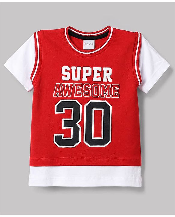 Babyhug 100% Cotton Knit Half Sleeves Text Printed T-Shirt - Red