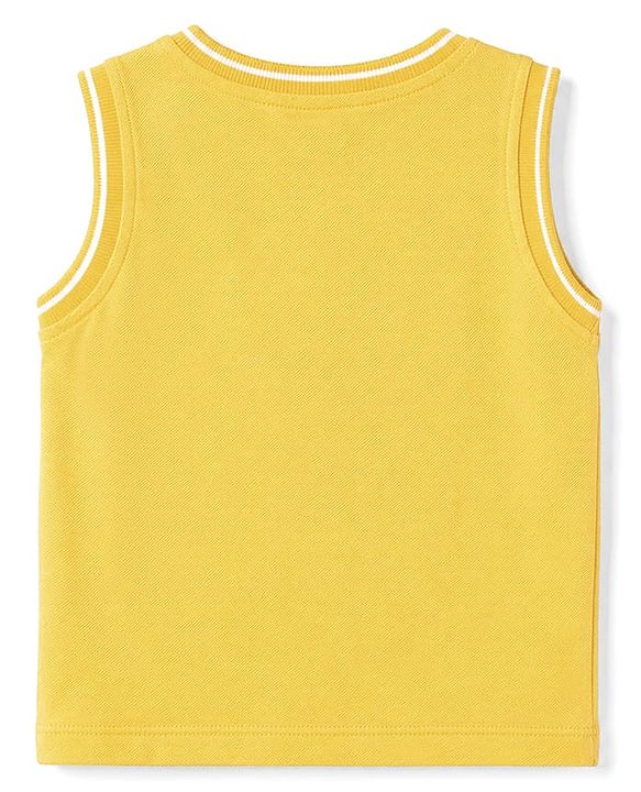 Babyhug 100% Cotton Knit Sleeveless Tank T-Shirt with Text Graphics - Yellow