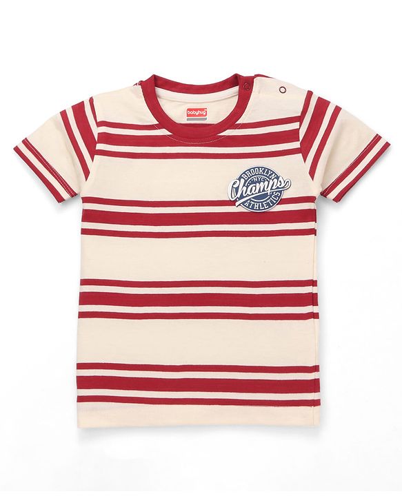 Babyhug Cotton Knit T-Shirts Half Sleeves Striped with Graphics Multi Color 9-12 Months
