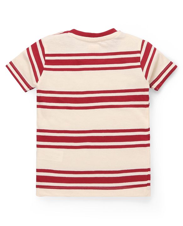 Babyhug Cotton Knit T-Shirts Half Sleeves Striped with Graphics Multi Color 9-12 Months