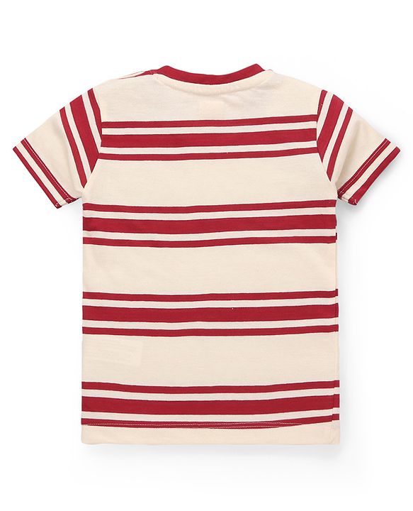 Babyhug Cotton Knit T-Shirts Half Sleeves Striped with Graphics Multi Color 9-12 Months