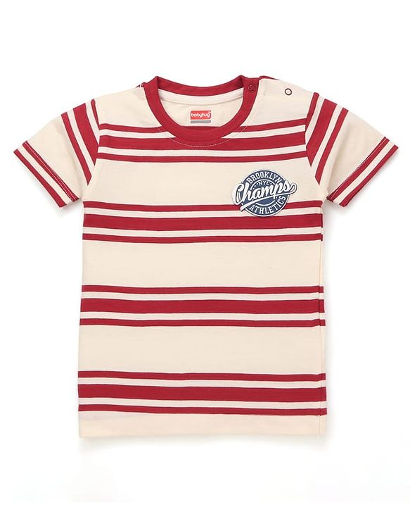 Babyhug Cotton Knit T-Shirts Half Sleeves Striped with Graphics Multi Color 9-12 Months