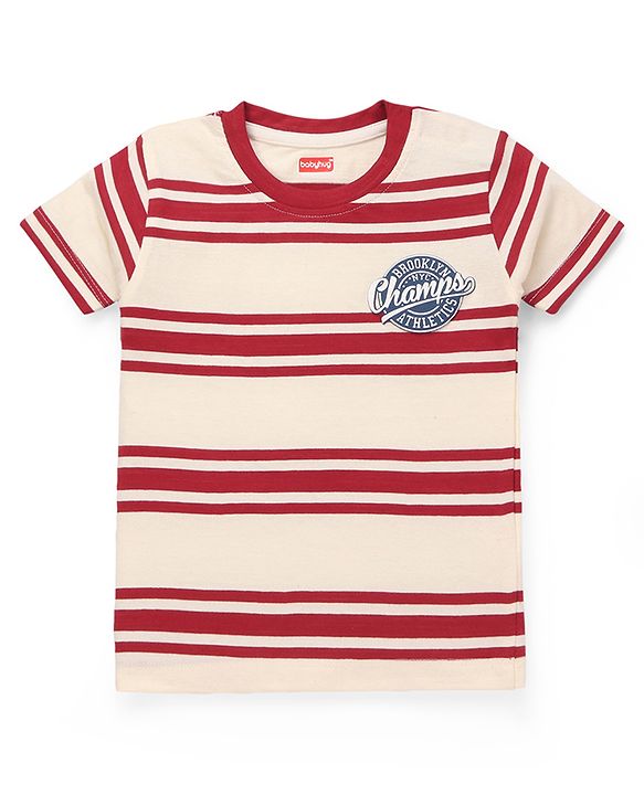 Babyhug Cotton Knit T-Shirts Half Sleeves Striped with Graphics Multi Color 9-12 Months