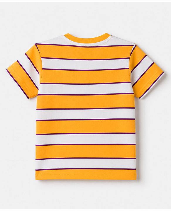 Babyhug 100% Cotton Knit Half Sleeves Striped T-Shirt with Smile Everyday Print - Mustard