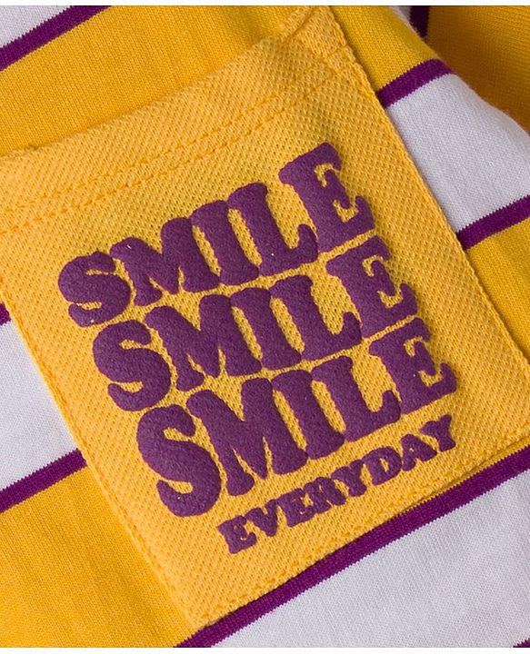 Babyhug 100% Cotton Knit Half Sleeves Striped T-Shirt with Smile Everyday Print - Mustard