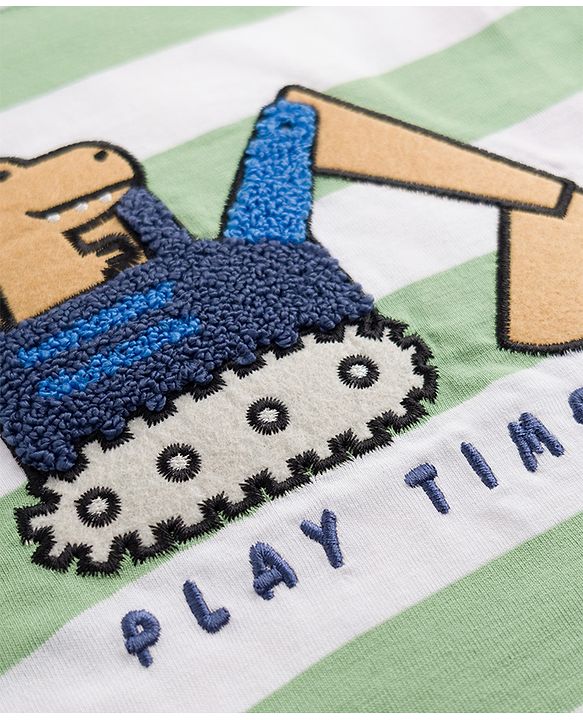 Babyhug Cotton Knit T-Shirts Half Sleeves Striped with Applique Detailing Multi Color 6-9 Months