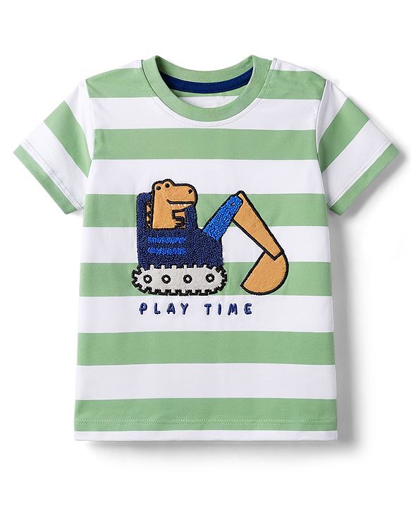 Babyhug Cotton Knit T-Shirts Half Sleeves Striped with Applique Detailing Multi Color 6-9 Months
