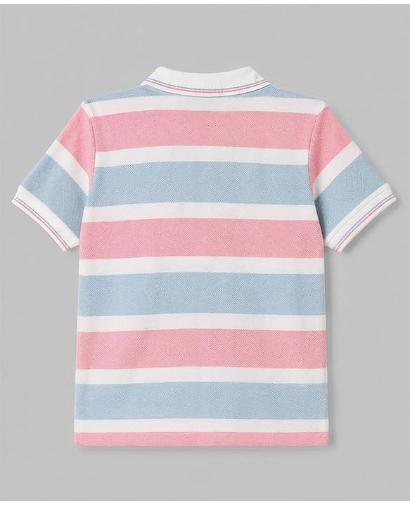 Babyhug Popcorn Knit Half Sleeves Striped Polo T-Shirt with Text Embroidery - Multicolor