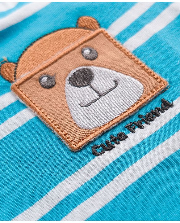 Babyhug Cotton Knit T-Shirts Half Sleeves Striped with Applique Detailing Multi Color 9-12 Months
