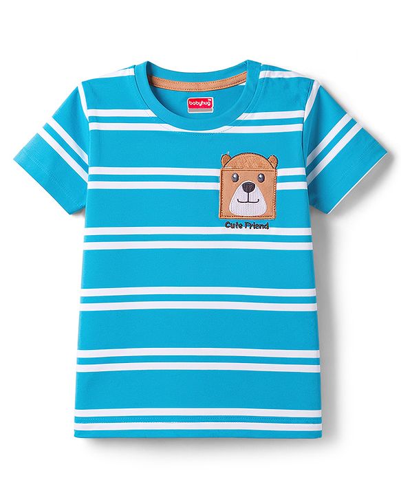 Babyhug Cotton Knit T-Shirts Half Sleeves Striped with Applique Detailing Multi Color 9-12 Months