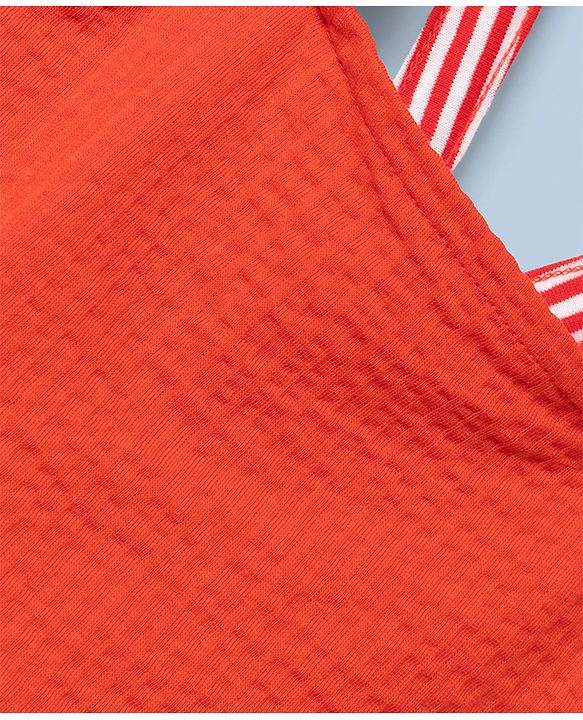 Babyhug Single Jersey Knit Sleeveless Striped Strap & Bow Applique Top & Shorts Set - Red & White