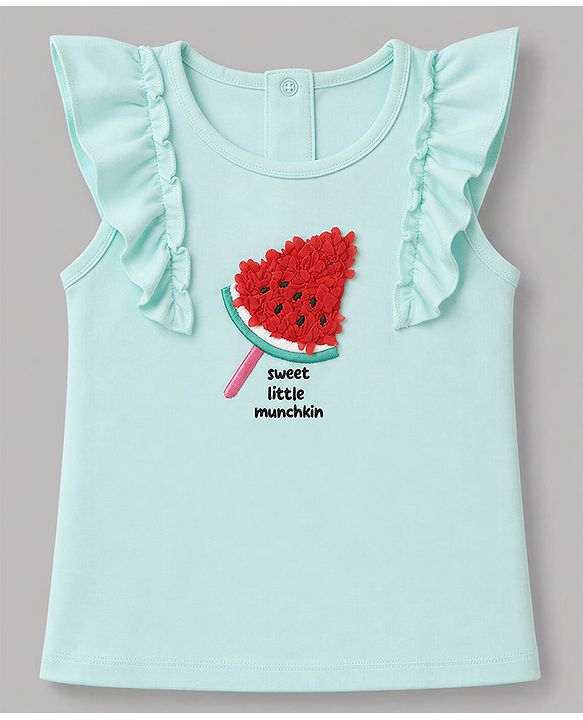 Babyhug 100% Cotton Single Jersey Knit Sleeveless Top & Shorts With Watermelon Embroidery - Green & Pink