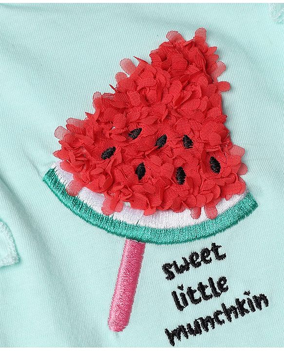 Babyhug 100% Cotton Single Jersey Knit Sleeveless Top & Shorts With Watermelon Embroidery - Green & Pink