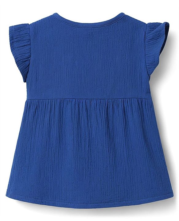 Babyhug Cotton Woven Sleeveless Top & Shorts Set With Floral Embroidery - Blue