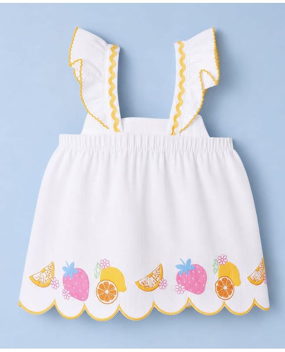 Babyhug Cotton Woven Sleeveless Tropical Theme & Floral Printed Top & Shorts Set - White