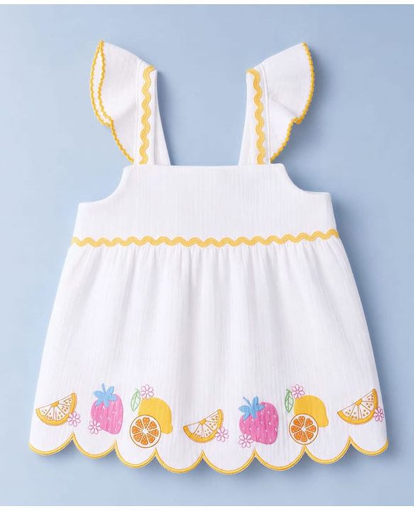 Babyhug Cotton Woven Sleeveless Tropical Theme & Floral Printed Top & Shorts Set - White