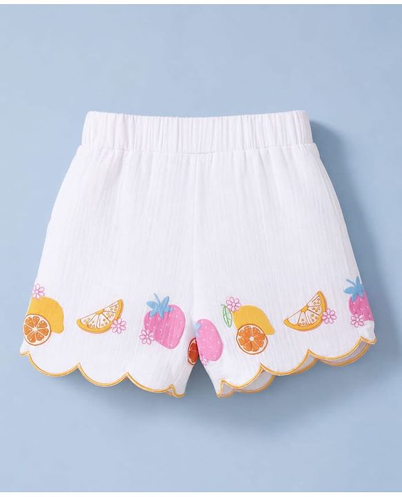 Babyhug Cotton Woven Sleeveless Tropical Theme & Floral Printed Top & Shorts Set - White