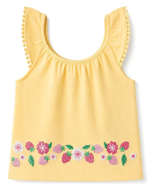 Babyhug 100% Cotton Single Jersey Knit Sleeveless Floral & Tropical Theme Embroidered Top & Shorts Set - Orange