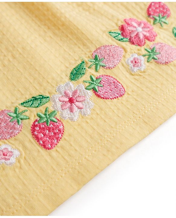 Babyhug 100% Cotton Single Jersey Knit Sleeveless Floral & Tropical Theme Embroidered Top & Shorts Set - Orange