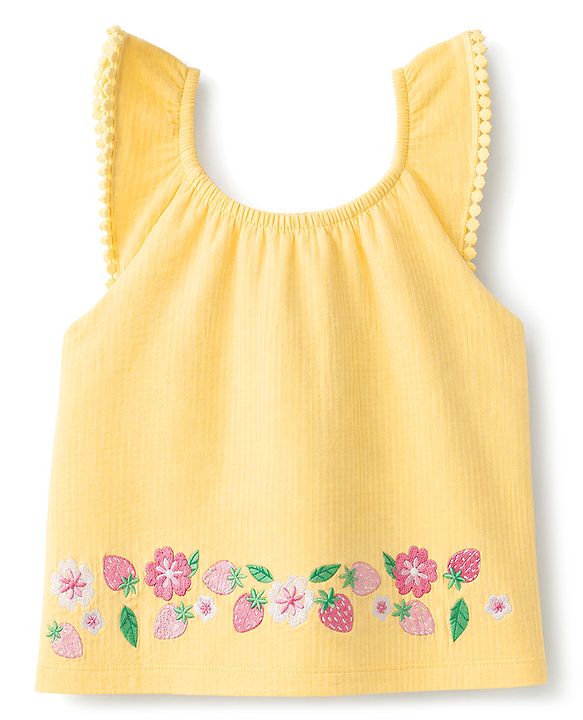 Babyhug 100% Cotton Single Jersey Knit Sleeveless Floral & Tropical Theme Embroidered Top & Shorts Set - Orange
