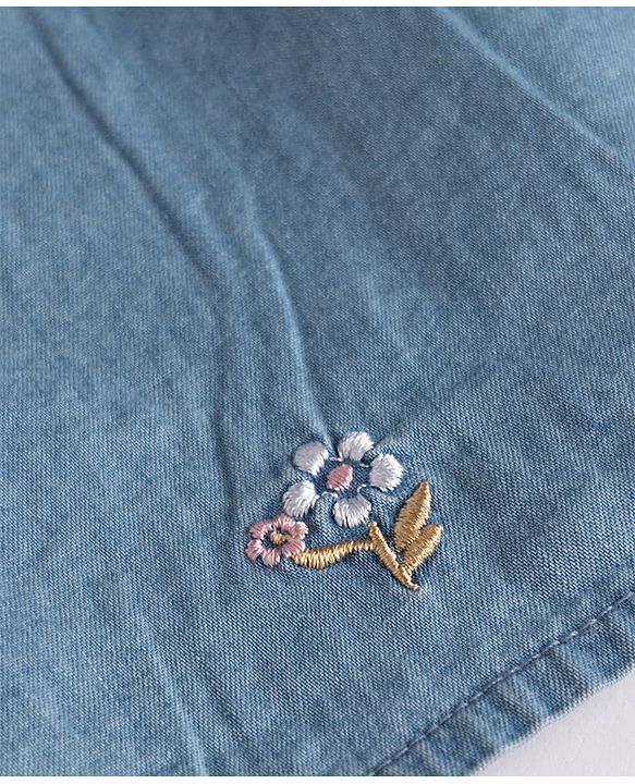 Babyhug Denim Knit Sleeveless Floral Embroidered Top & Leggings Set - Blue
