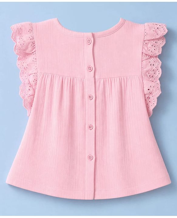 Babyhug Cotton Woven Frill Sleeves Schiffili Top & Skirt Set - Pink