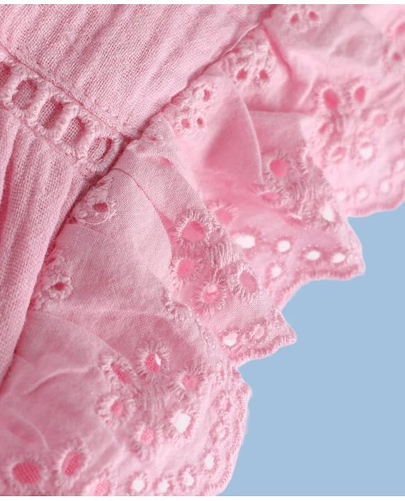 Babyhug Cotton Woven Frill Sleeves Schiffili Top & Skirt Set - Pink