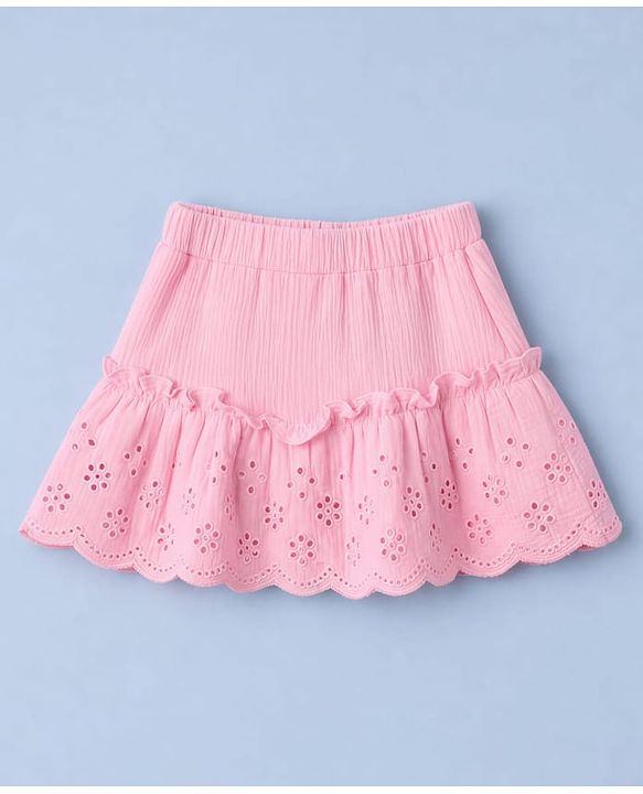 Babyhug Cotton Woven Frill Sleeves Schiffili Top & Skirt Set - Pink