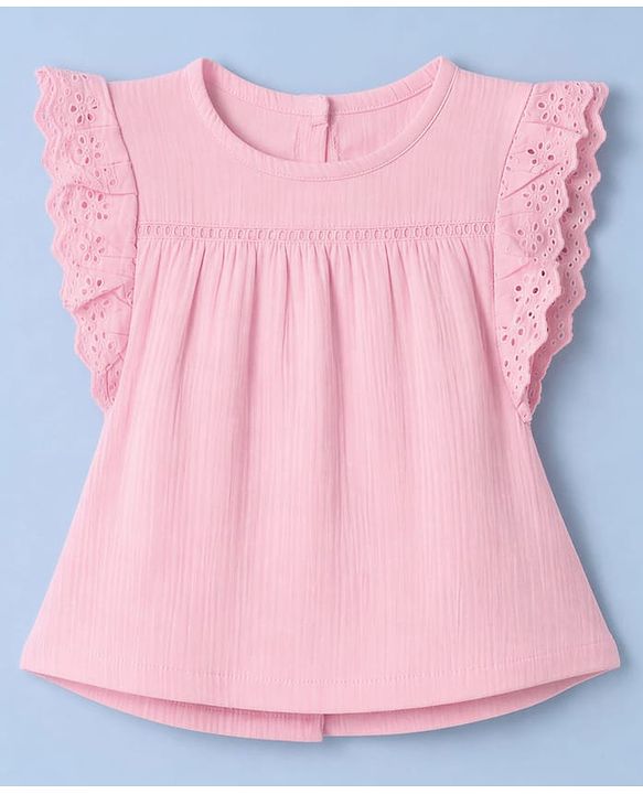 Babyhug Cotton Woven Frill Sleeves Schiffili Top & Skirt Set - Pink