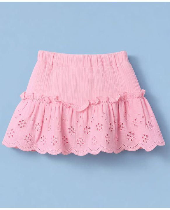 Babyhug Cotton Woven Frill Sleeves Schiffili Top & Skirt Set - Pink